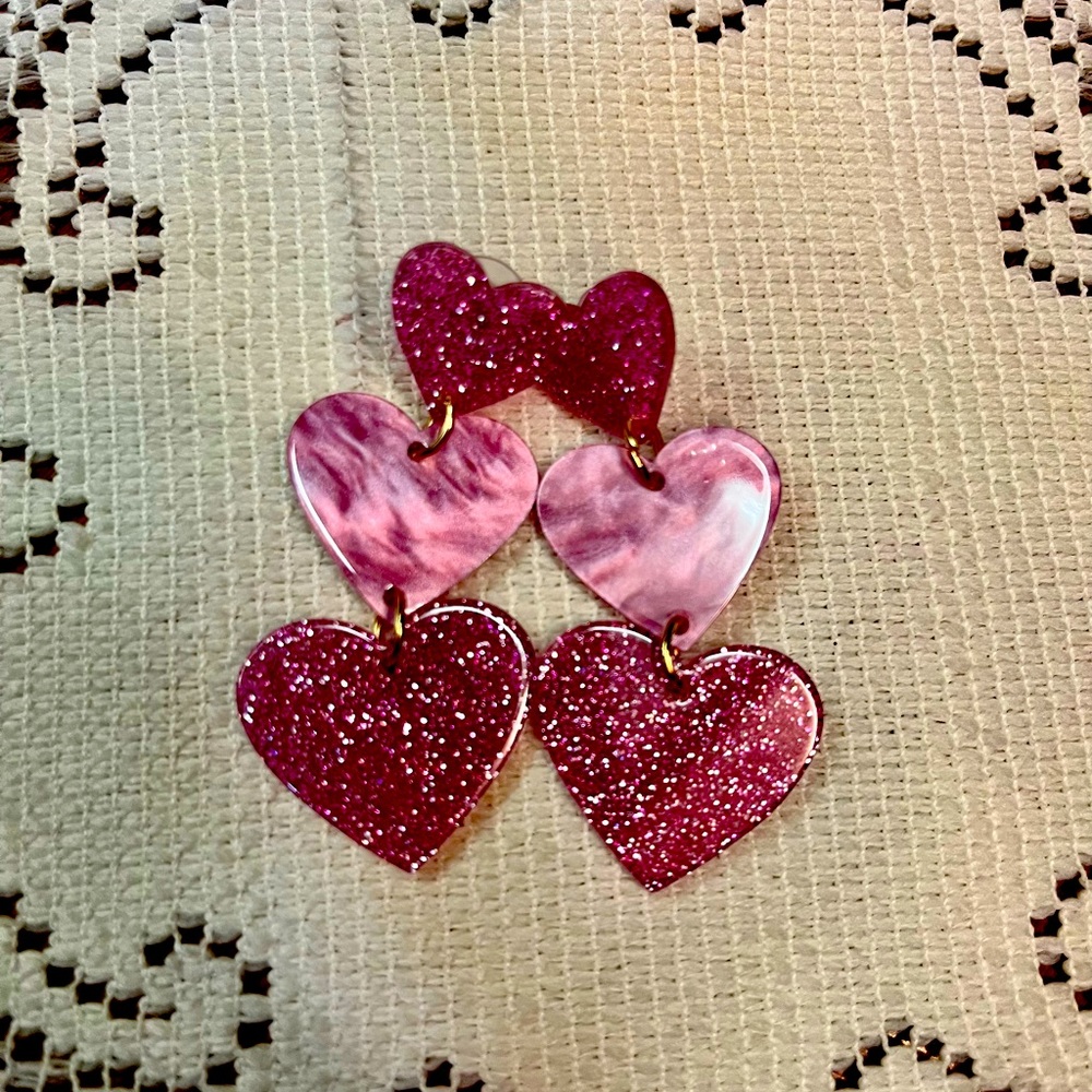 Pink/Pink or Pink/Red 3 Tiered Resin Earrings